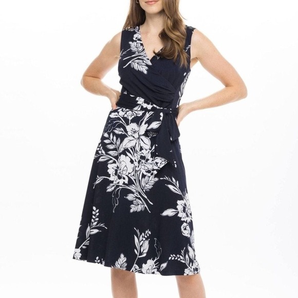 Sandra‎ Darren black white flower print dress size M Y2K - Picture 1 of 7